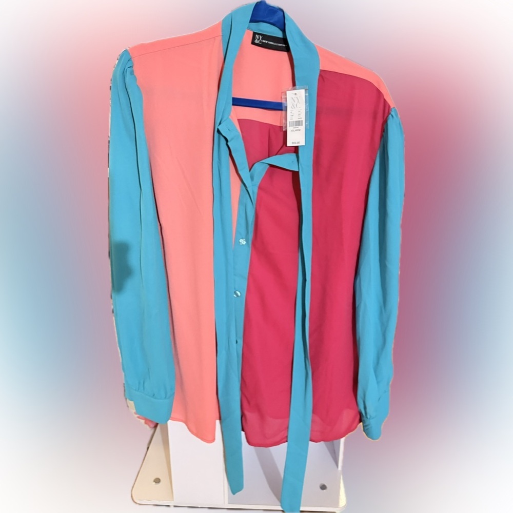 New York & Company Women's Multicolor Button Down Shirt